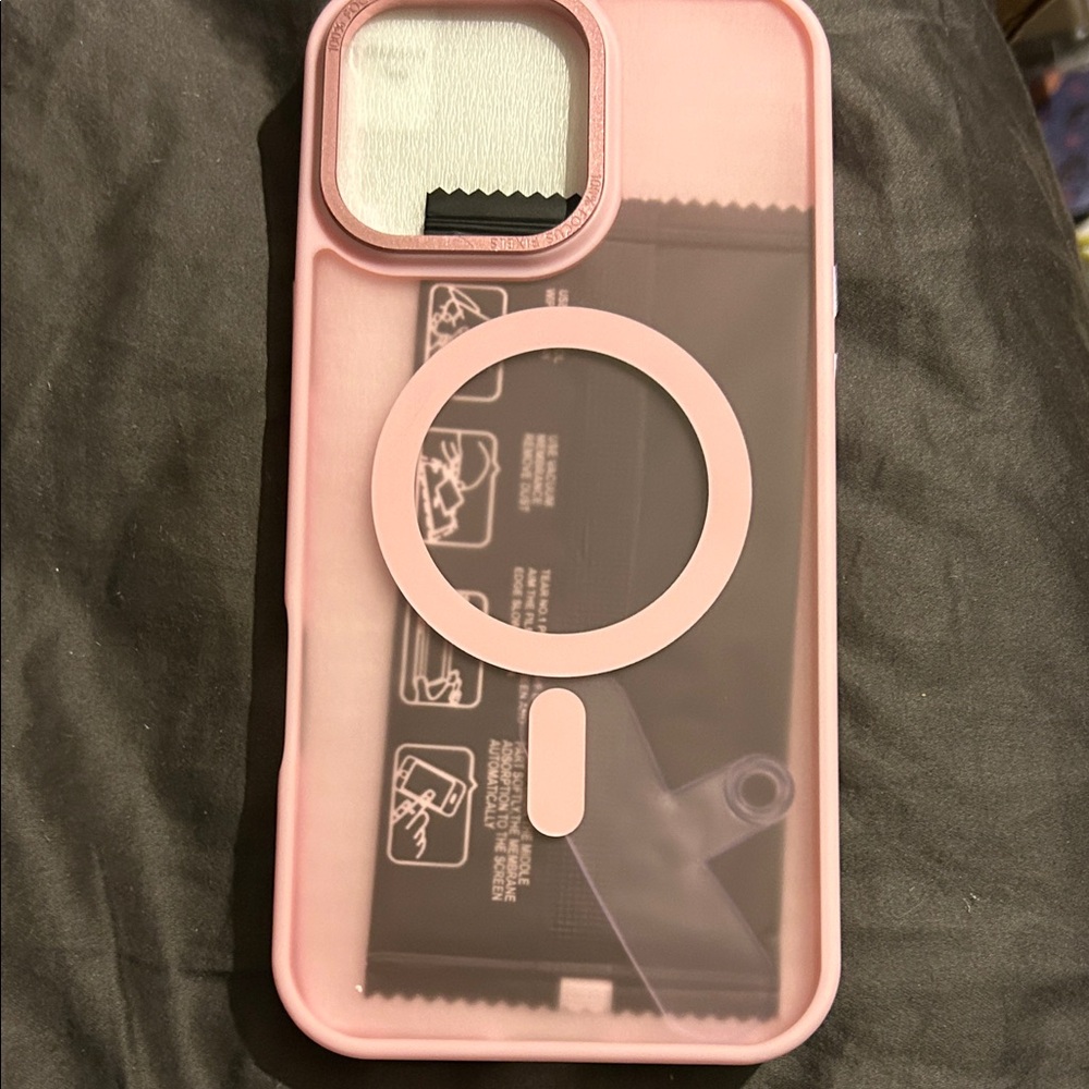 Pink iPhone 16 promax Case includes strap and screen protector